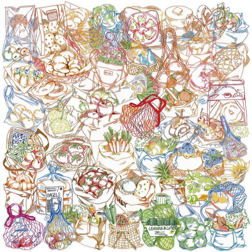 50Pcs Color Line Drawing Food  - огляд і ціна Food Snacks Drawing